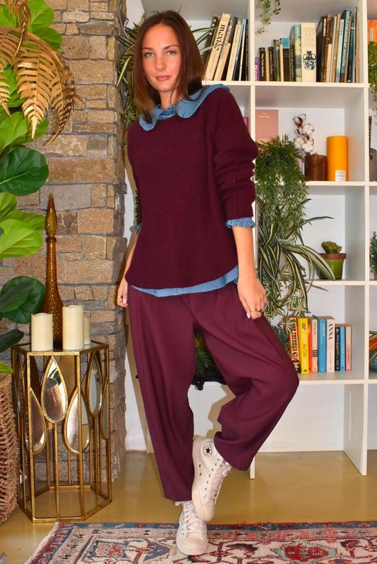 Bengaline Carrot Leg Trouser Aubergine